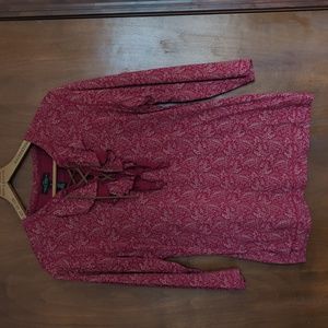 LRL Ralph Lauren Jeans Co paisley double ruffle top tee Shirt M